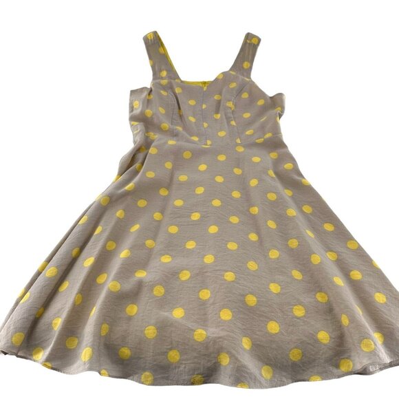 Yumi Yellow Polka Dot 8/10 L Sleeveless Fit & Flare Dress Viscose Linen Boho - Picture 7 of 15